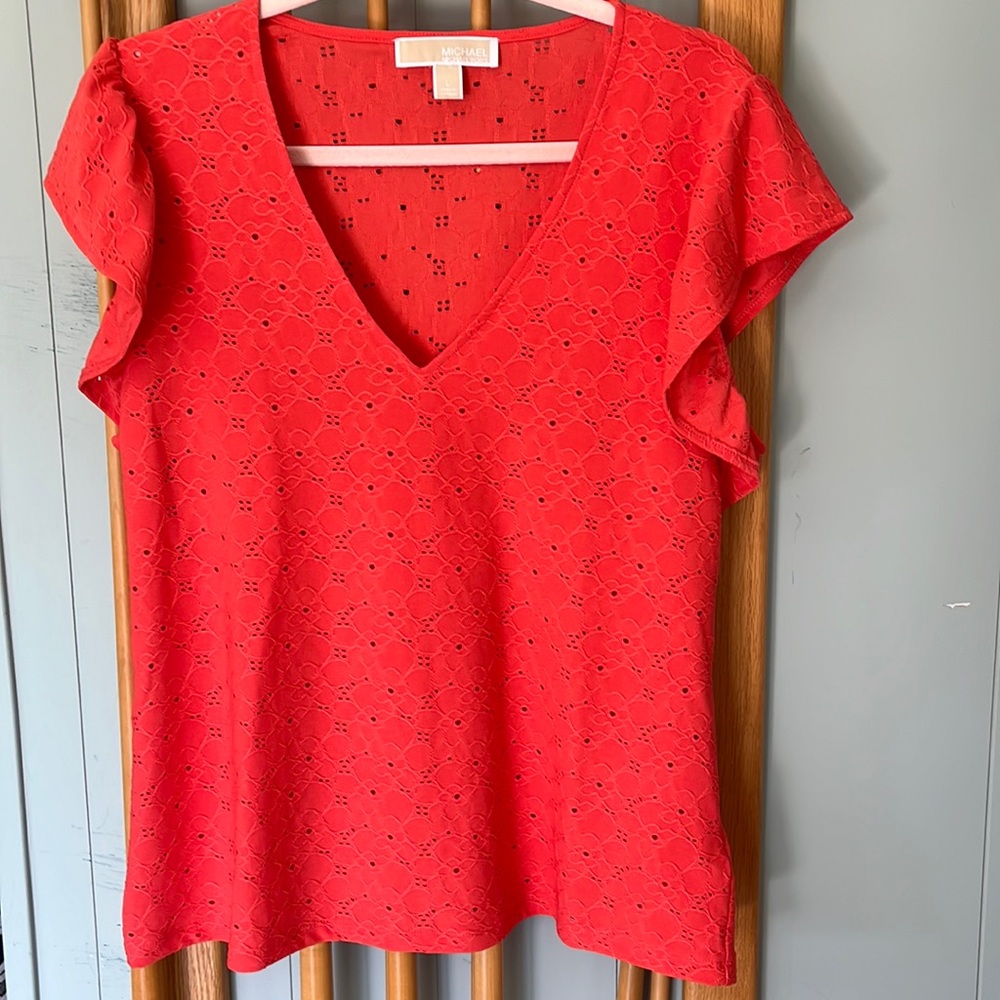NWOT Michael Kors Eyelet Top Coral L